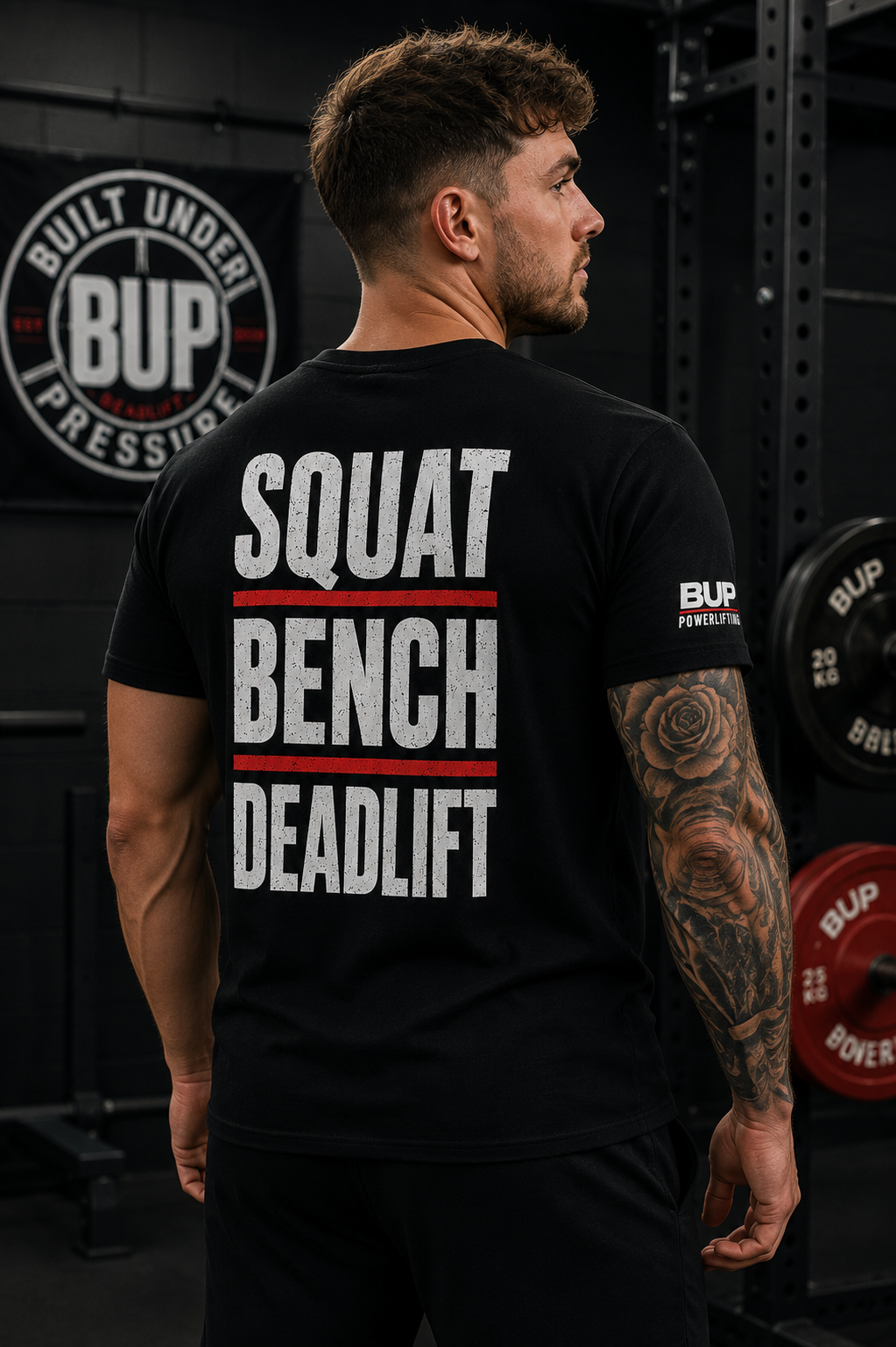 BUP Powerlifting Tee – Squat Bench Deadlift | Black